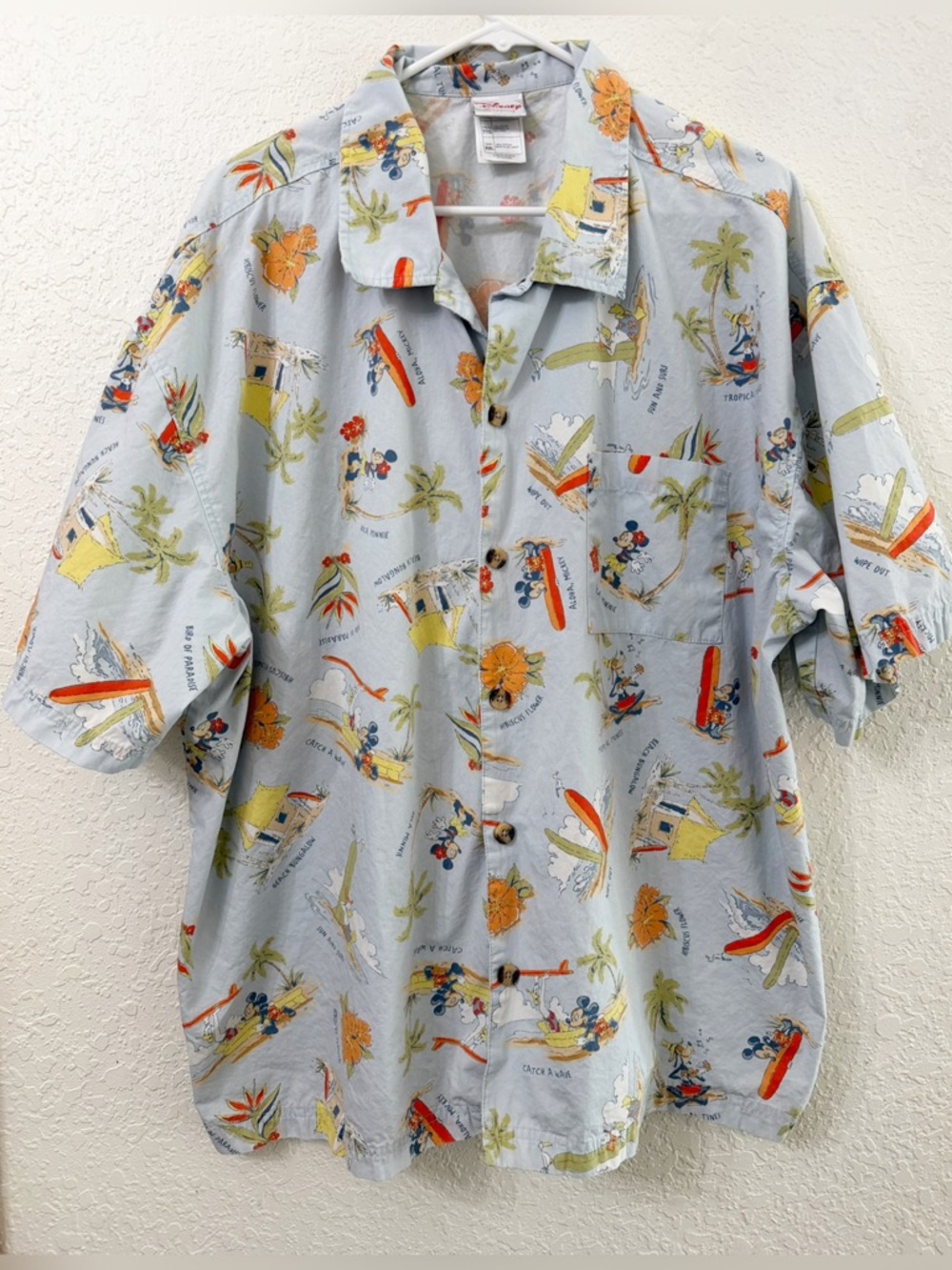 Vintage Disney Light Blue Mickey Minnie Hawaiian Shirt - XXL